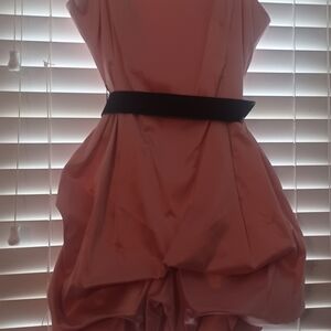 Elegant Champaign Pink Mini Dress with Black Belt